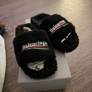 Balenciaga Black Textured Slides